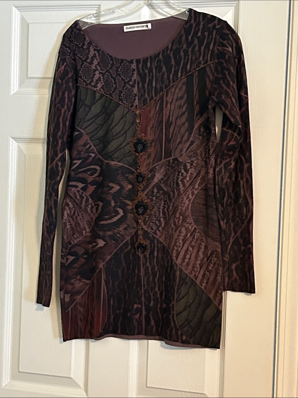 Patchwork Print Long sleeve a sweater in Plum -
